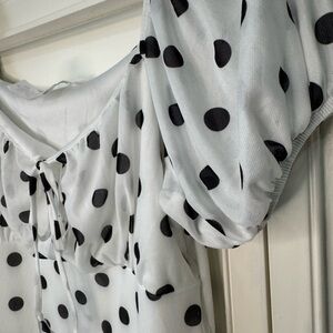 Mini Dress-Caution To The Wind, White and Black Polka Dot